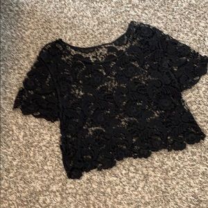 Lace knit black crop top
